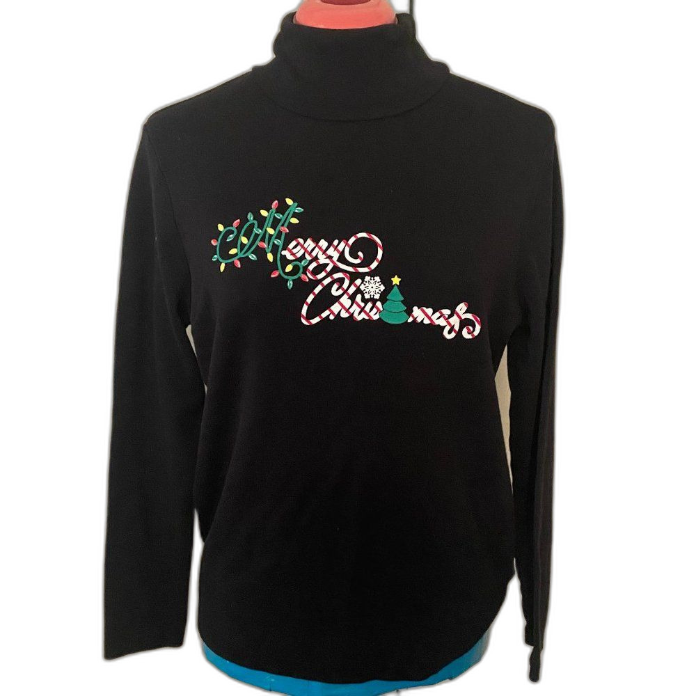 White Stag Merry Christmas Turtleneck Long Sleeve Tee Shirt Size L (12/14)